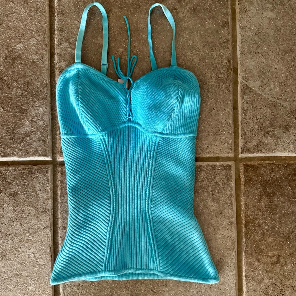 Bebe Blue Asymmetrical Skater Mini Skirt (and sweater) XS; silk Y2K - Picture 14 of 16